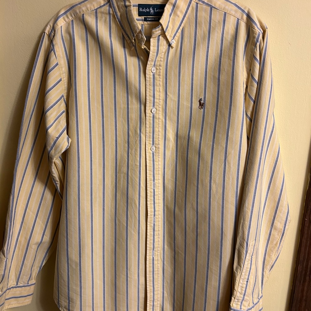 Ralph Lauren Men's Yellow and Blue Striped Shirt